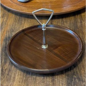 Vintage Walnutware Tidbit Tray with Chrome Handle Vermillion 8.5”